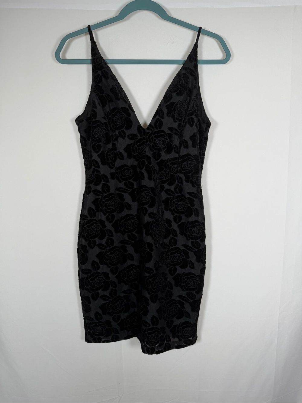 Y2K Whimsigoth Fairygrunge Black Floral Velvet Burnout Slip Dress - Women's